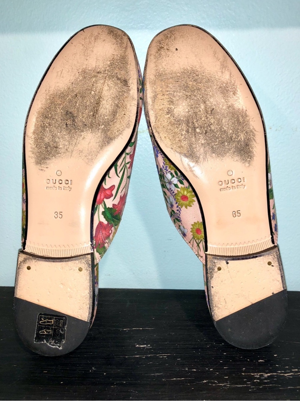Gucci Pink Floral Leather Horsebit Mules Loafers Flats size US 5 EU 35 - Picture 5 of 5